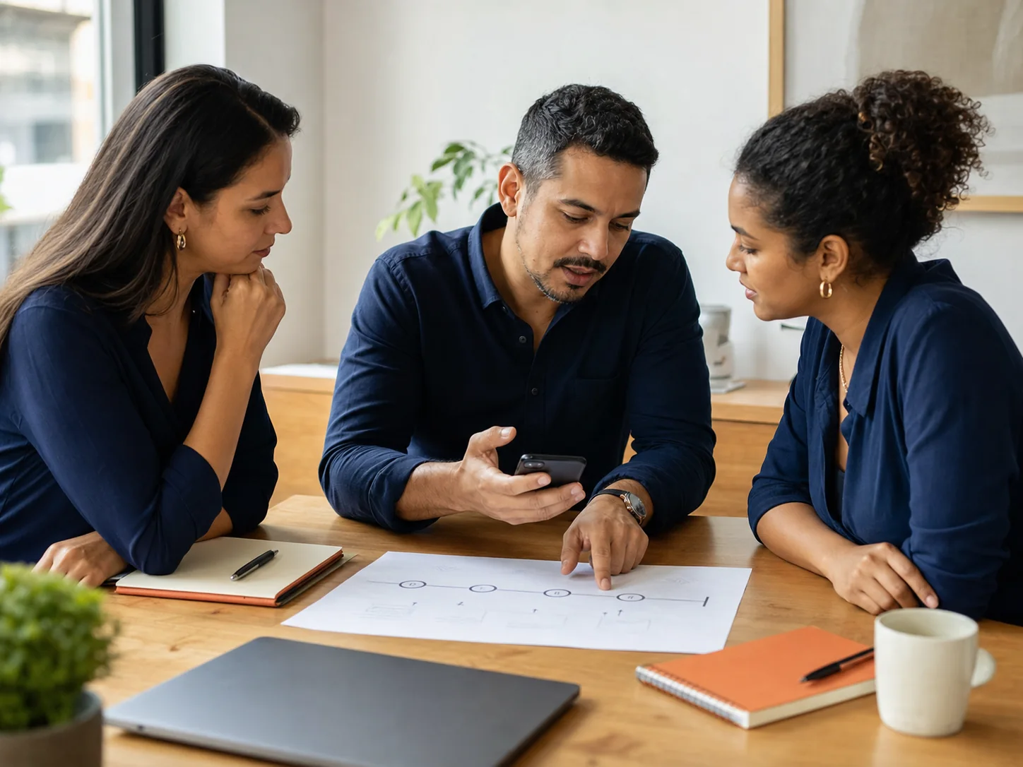 Equipe comercial coordenando o acompanhamento de um cliente