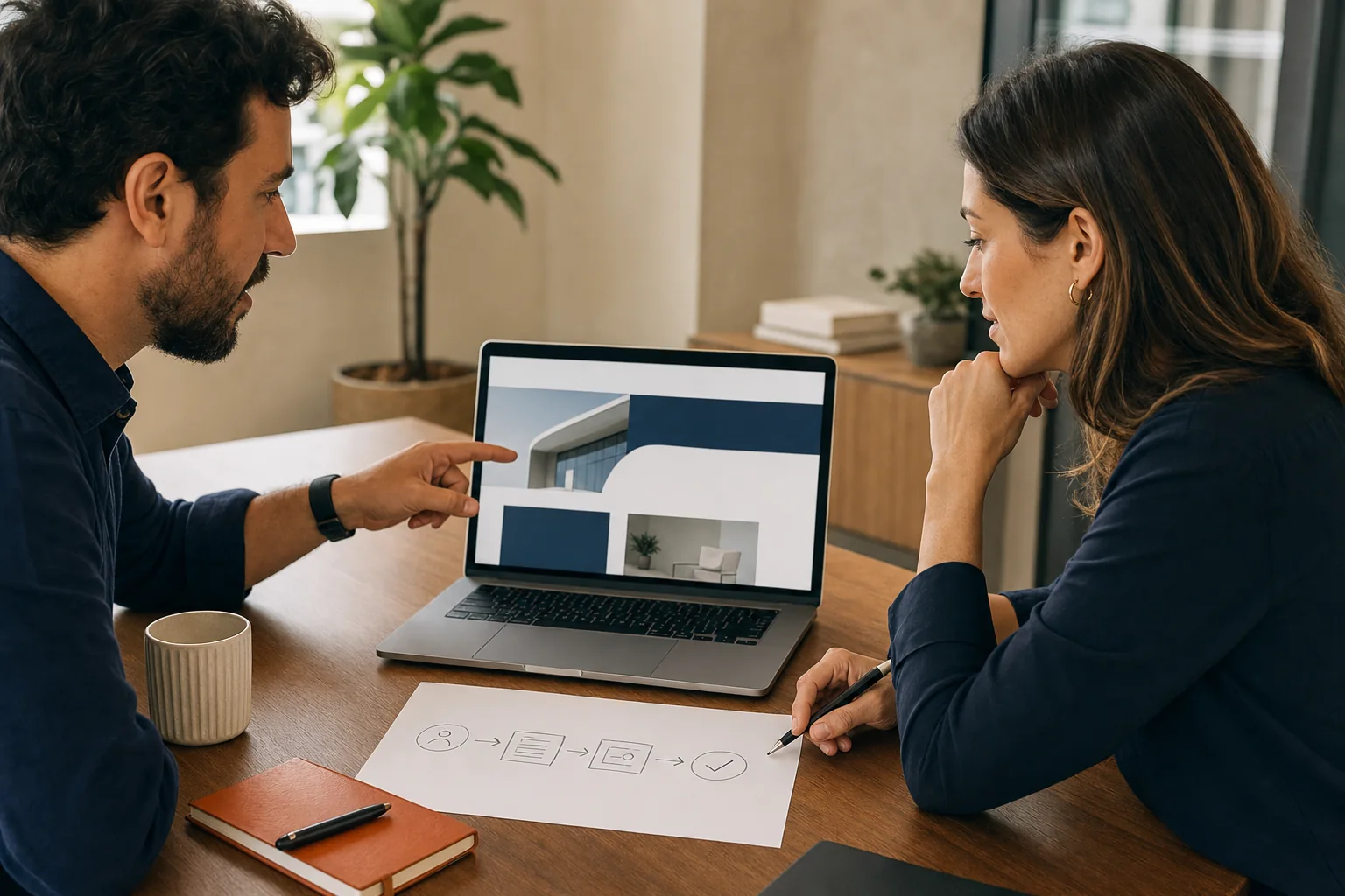 Empresária e estrategista revisando os caminhos de conversão de um site